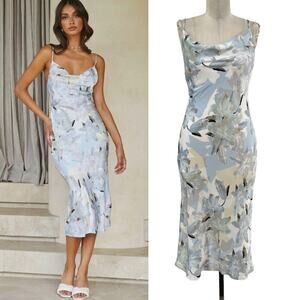 Selfie Leslie Here Comes the Sun Show Me Love Midi Dress Lily Print Blue Size XS